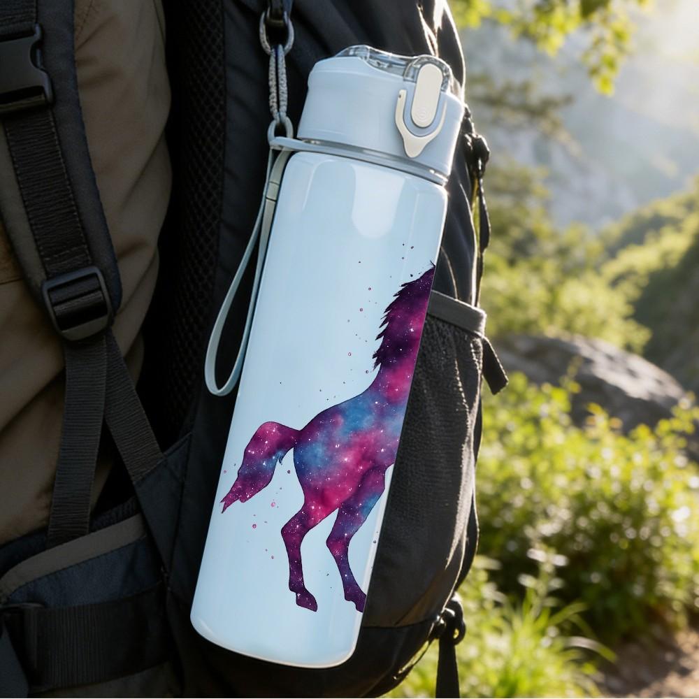 1PC Purple Unicorn Horse Fantasy Print 750ml Color Plastic Sports Water Bottle Leakproof Flip Straw Lid Suitable for Sports Office Home Use
