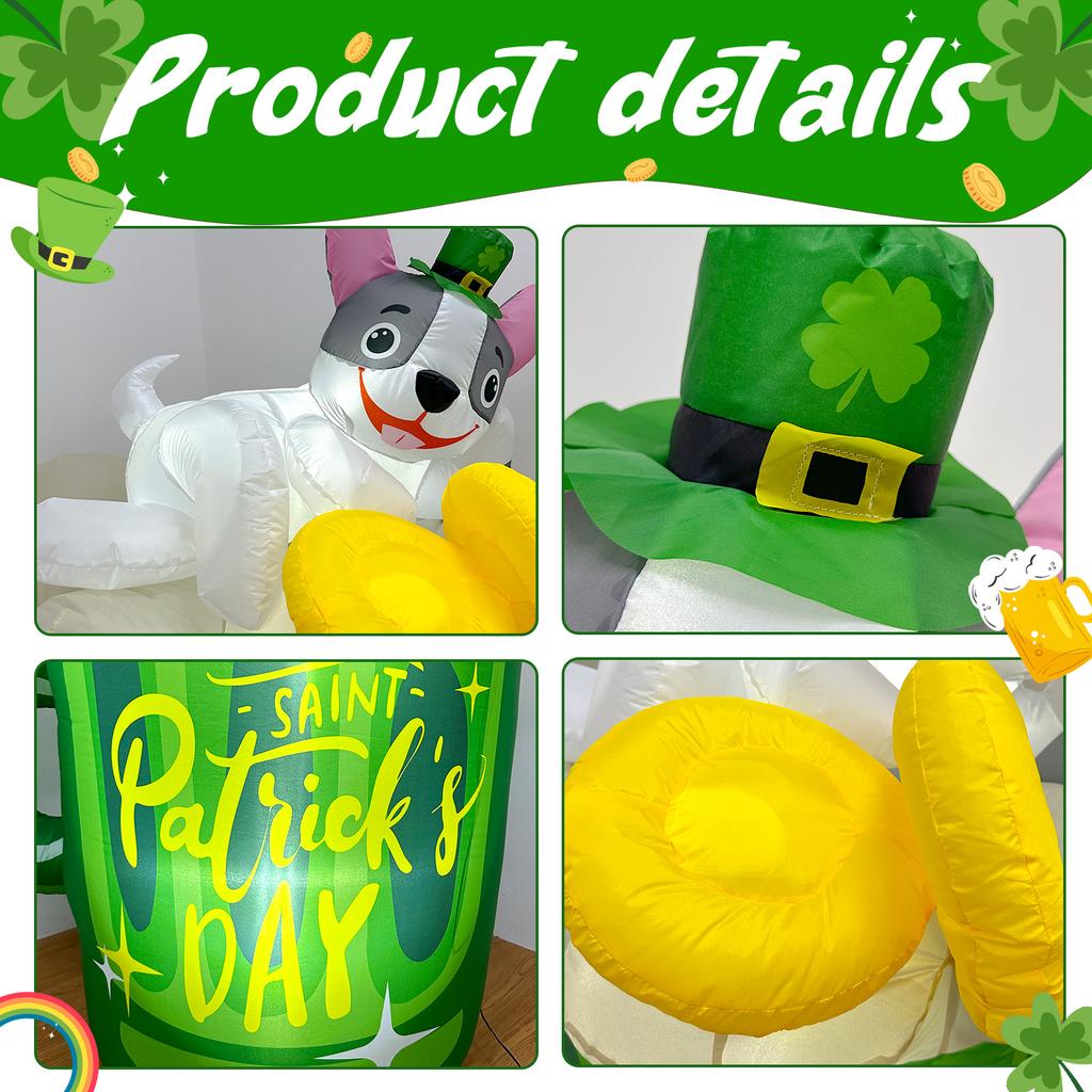 St. Patrick's Day Inflatable Bulldog with LED Lights St. Patrick's Day Inflatable Decorations