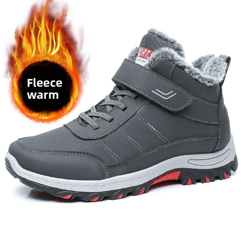 Winter Neue Herren Plüsch Warme und Strapazierfähige Outdoor Wander Baumwollstiefel mit Klettverschluss Leichte und Bequeme Schneestiefel