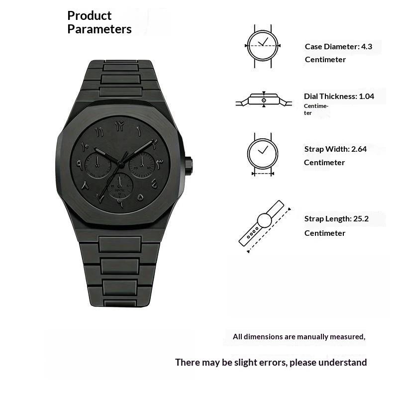 1Pcs Men Octagonal Dial Quartz Wristwatch Full Black Arabic Numeral Dial Watch For Daily Casual Business Wrist Watch