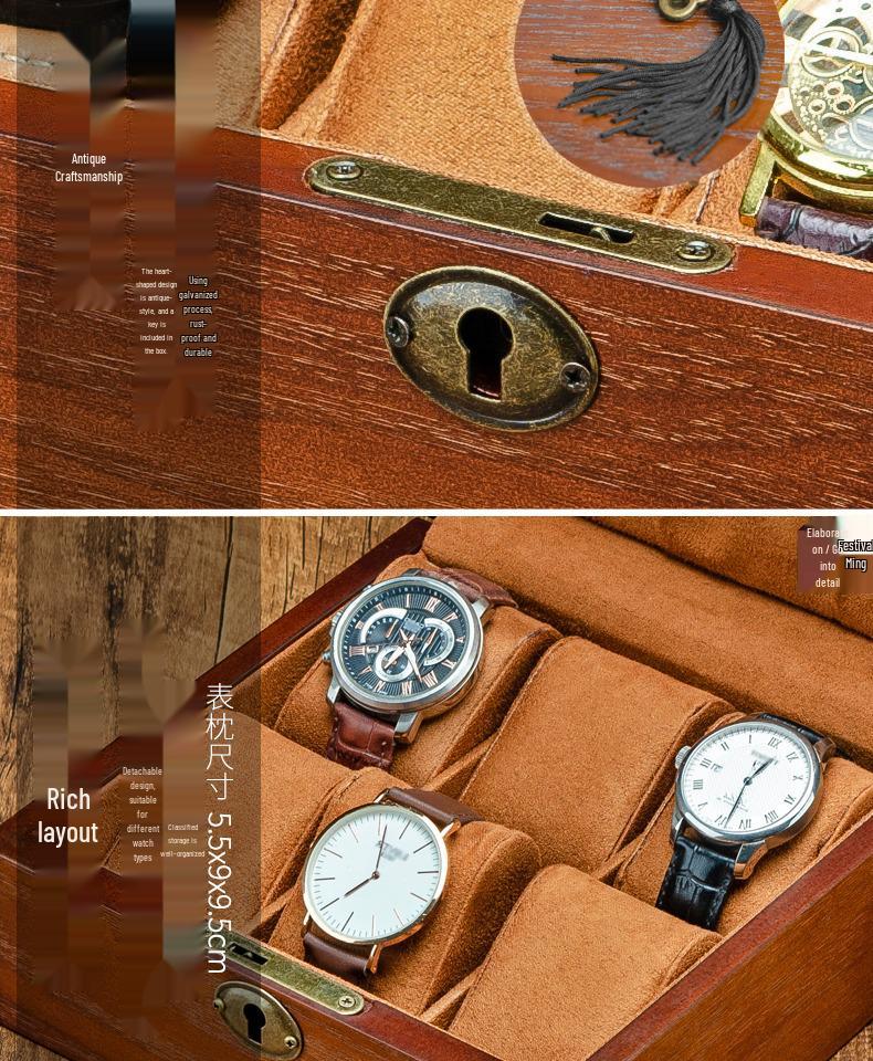 European-Style Wooden Watch Storage Box with Lock - Mechanical Watch, Bracelet & Jewelry Organizer Display