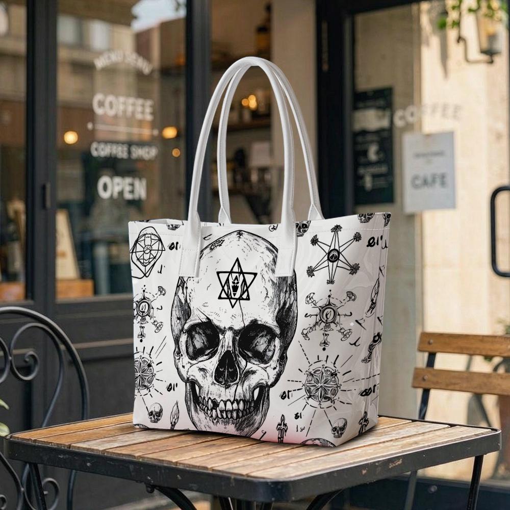 Gothic Skull Pattern Shoulder Bag Casual Large Capacity Daily Use Tote