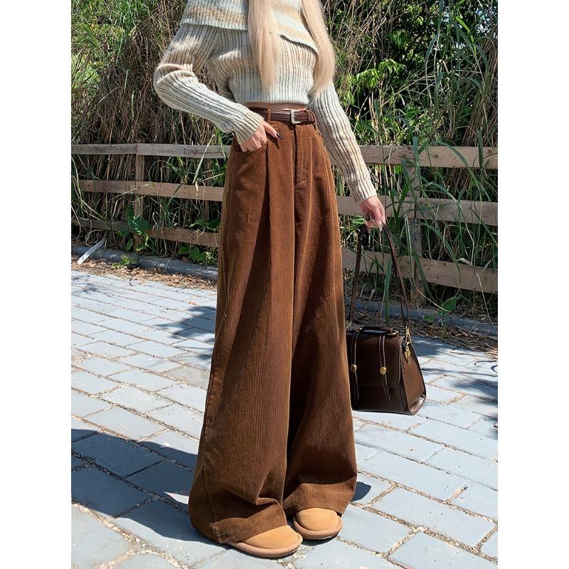Pantaloni a zampa larga in velluto a coste da donna Autunno Inverno Nuova Moda Eleganti Taglie Forti Larghi Casual Semplici Lunghi Pantaloni Dritti Abbigliamento