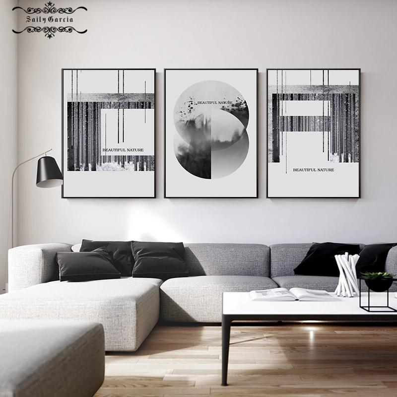 Arte da parete moderna astratta paesaggio forestale bianco nero pittura su tela poster geometrico stampa immagine per soggiorno decorazione casa