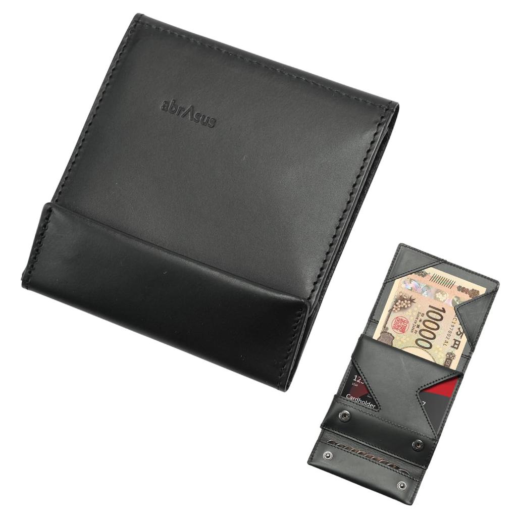 Abrasus Buttero Leather Edition Slim Wallet for Made in Genuine Black Men, Japan, Leather,