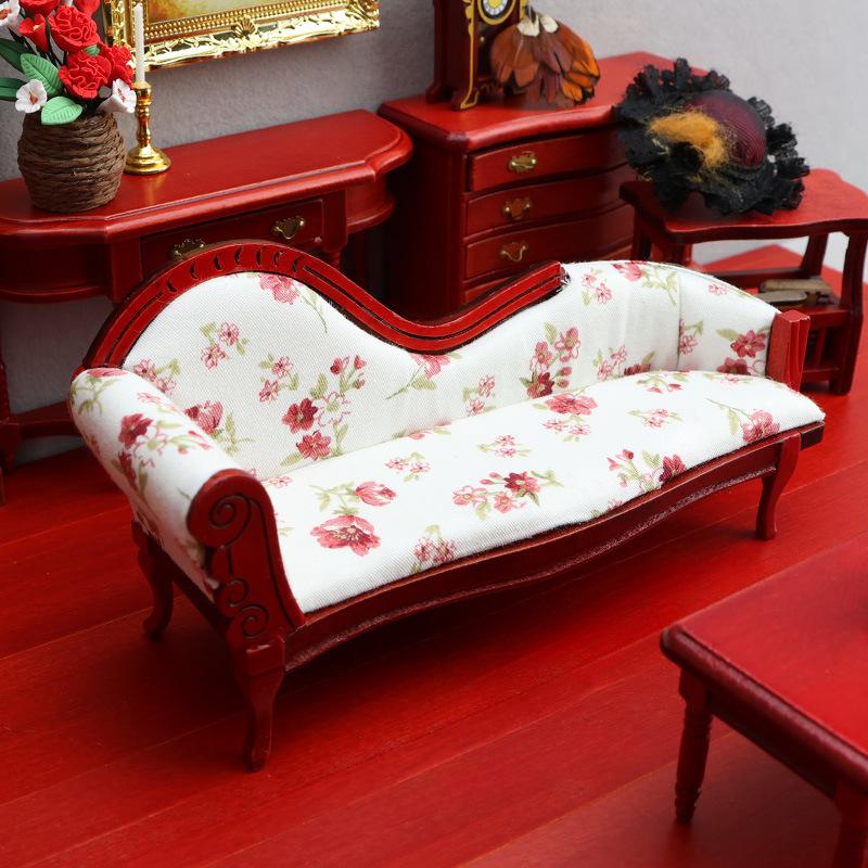 1:12 Dollhouse European Style Chaise Lounge, Ornate Vintage Sofa for Miniature Room, Dollhouse Furniture Scene Prop