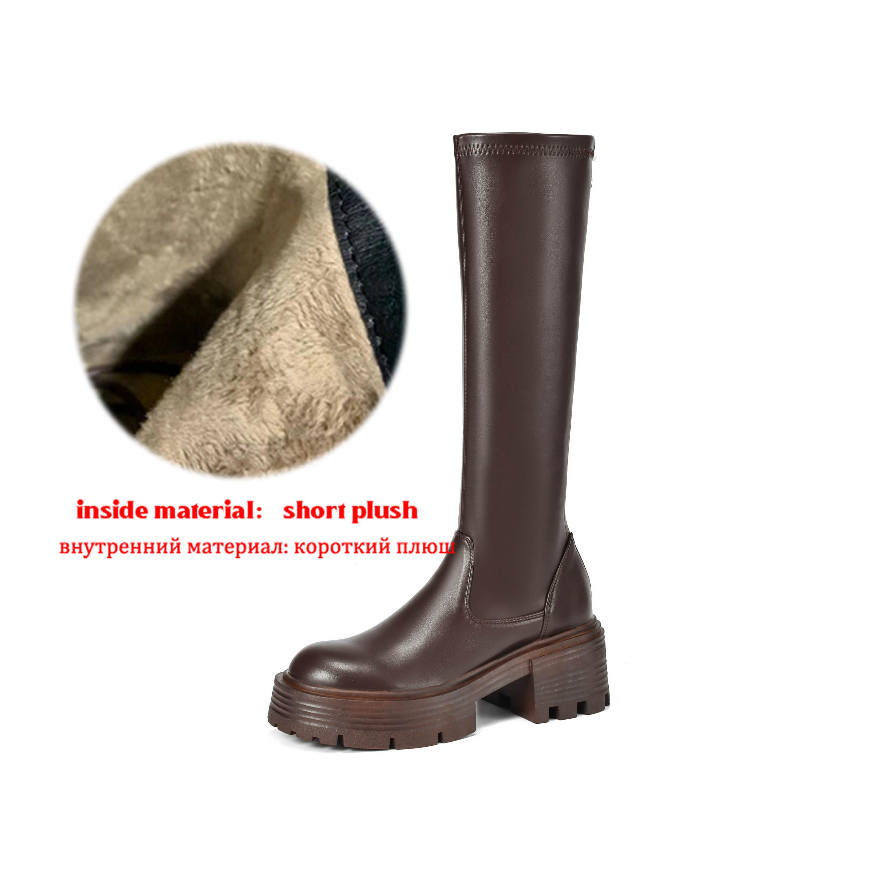 

Krazing Pot Microfiber Autumn Winter Shoes Thick Bottom Flat Platform Size 43 Long Boots Zipper Thigh High Boots 43