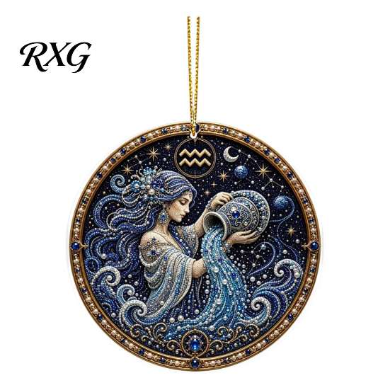 Acrylic Constellation Pendants 2D Flat Pearl Painting Ornament, Double Sided Zodiac Theme Hanging Gem Home Ornament Art Craft, Rhinestone Beads