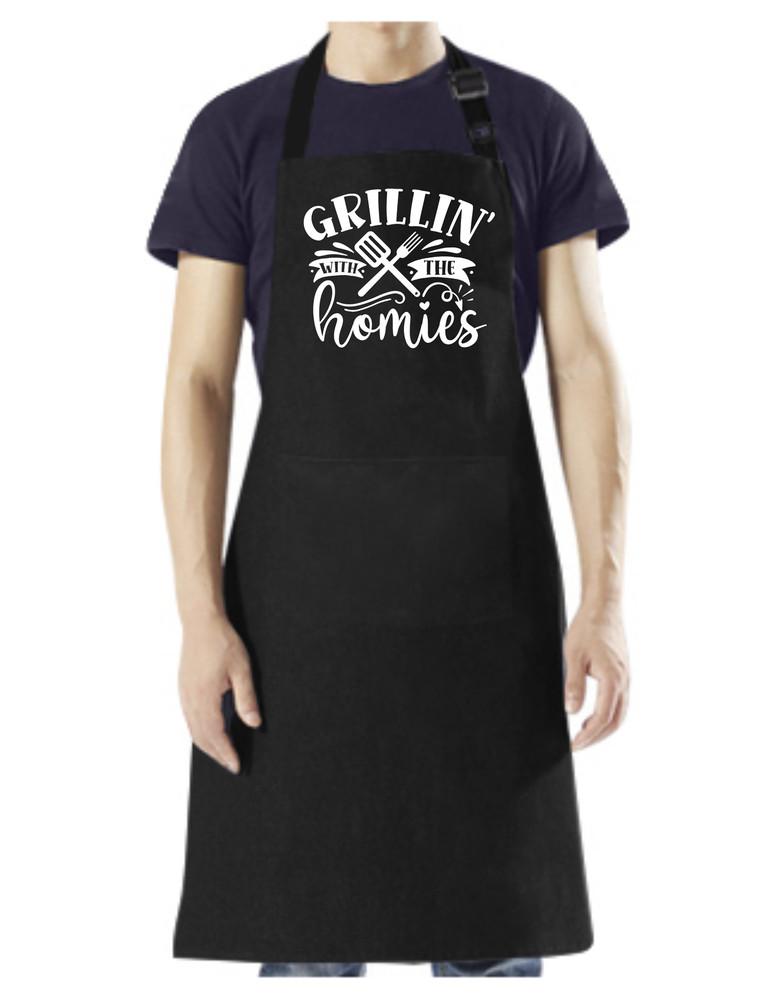 

Grillin with my Homies - Apron with Pockets, and Adjustable Neck Black with Whi Unisex T-Shirt S