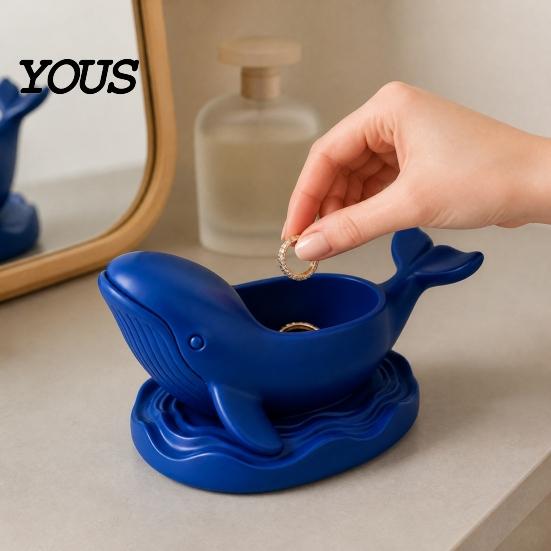 Functional Resin Whale Figurine 3D Printed Shaped Storage Bowl, Ocean Theme Jewelry Tray for Entryway Key Organizer Vanity, Multifunctional