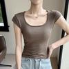 Women's Summer Ice Silk Square Neck Fly Sleeve Tank Top - Breathable, Slim, Trendy Street Style, Short Sleeve Outerwear