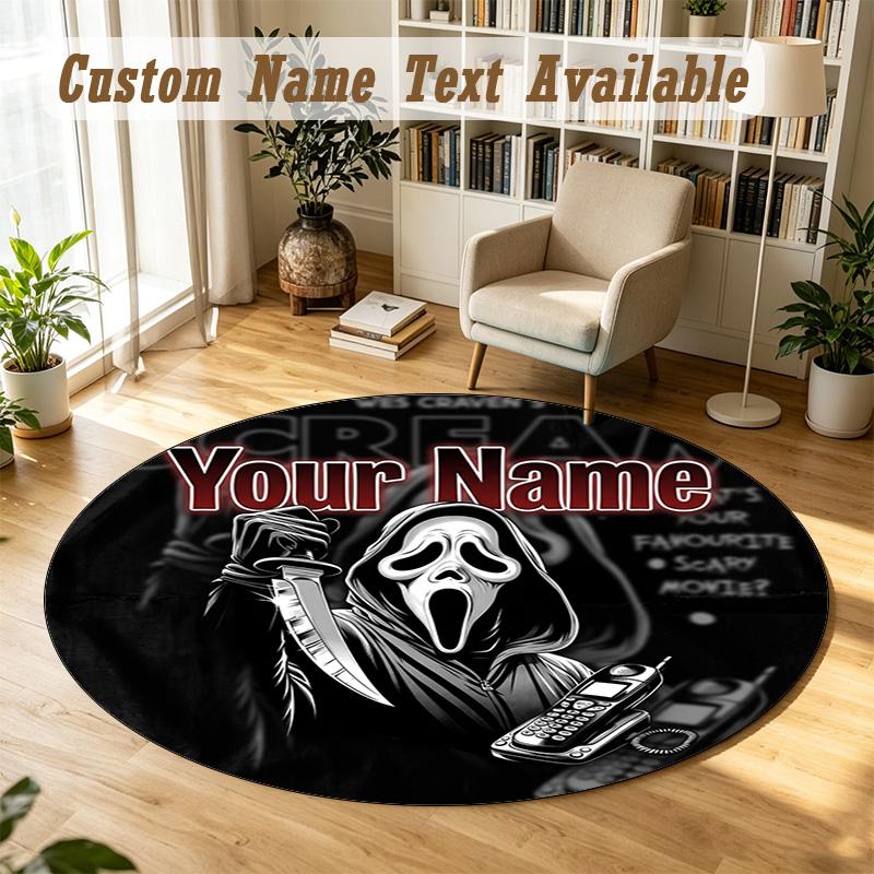 Scream Ghostface Personalized Round Rug Support Custom Name, Soft Home Decor Mat