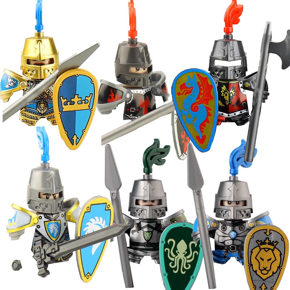 MOC Building Blocks Medieval Character Accessories Warhorses Militiamen Dragons Castles Knights Brick Gifts Toy Helmets Shields