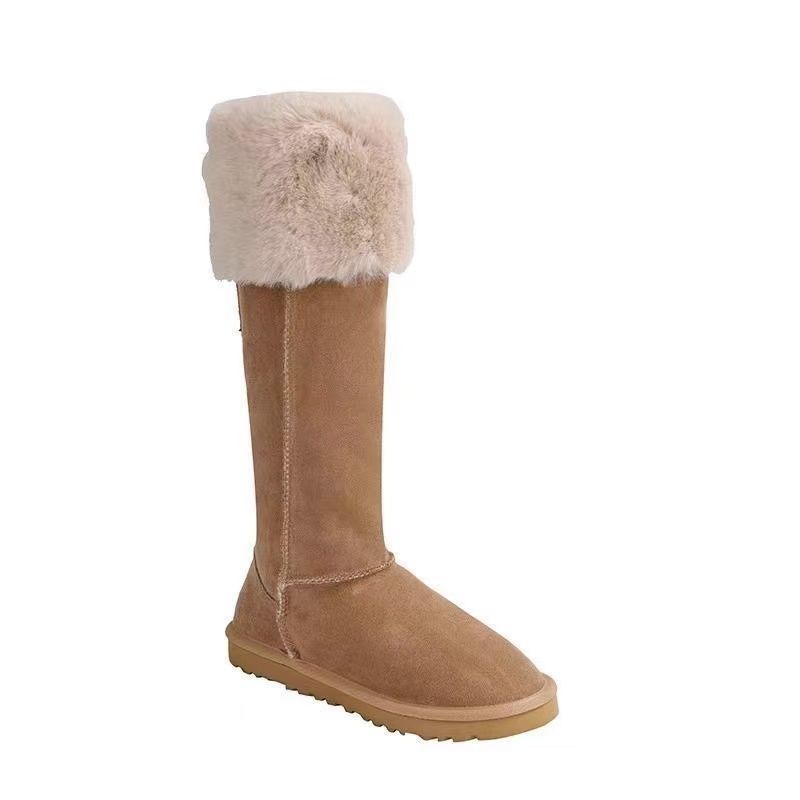 Women's Fur One Thick Bottom Winter Lightweight Warm Flip Fold Two Wear Snow Boots Non-slip Wear Casual Sneakers Long Cotton Boots