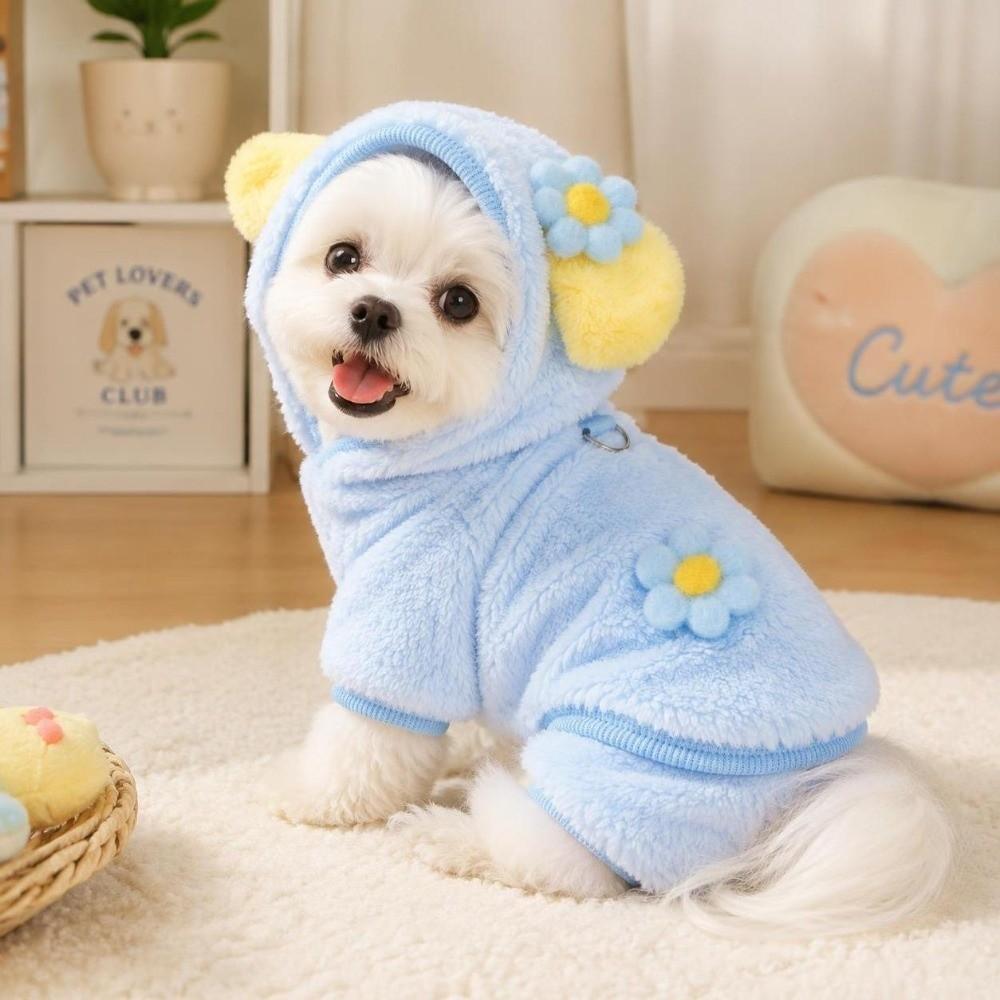 Soft Warm Dog Winter Coat Cute Flower Stuffed Pet Apparel New Cat Jumpsuit For Dogs Cats