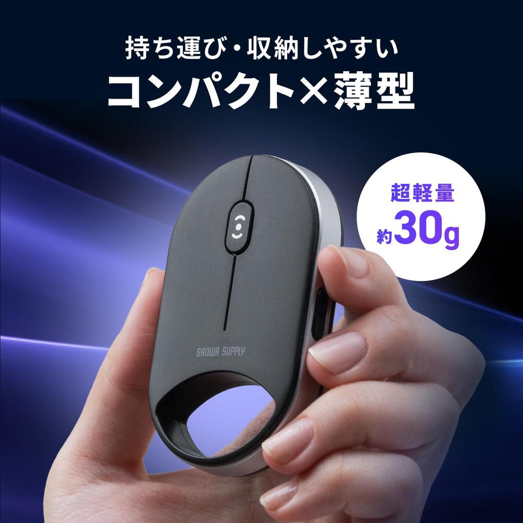 Sanwa Direct Bluetooth 5 Black Mouse, Ultra-Compact, Ultra-Thin, Wireless, Silent, Buttons, Compact, (400-MAWB229BK)