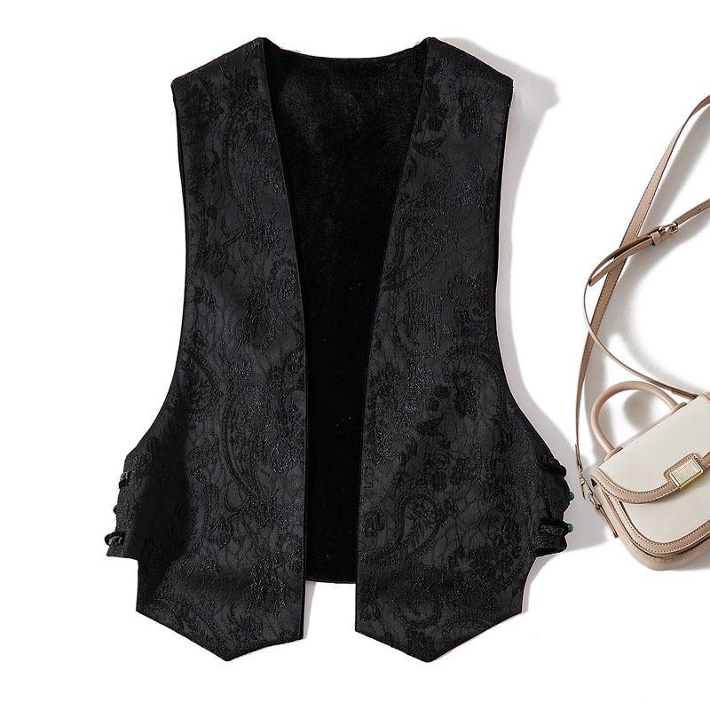 

Китайский стиль тоже можно экспортировать! Женский I-образный асимметричный двусторонний жаккардовый хлопковый жилет на пряжке, осенне-зимнее платье-бандаж, верхняя одежда, новинка Black L