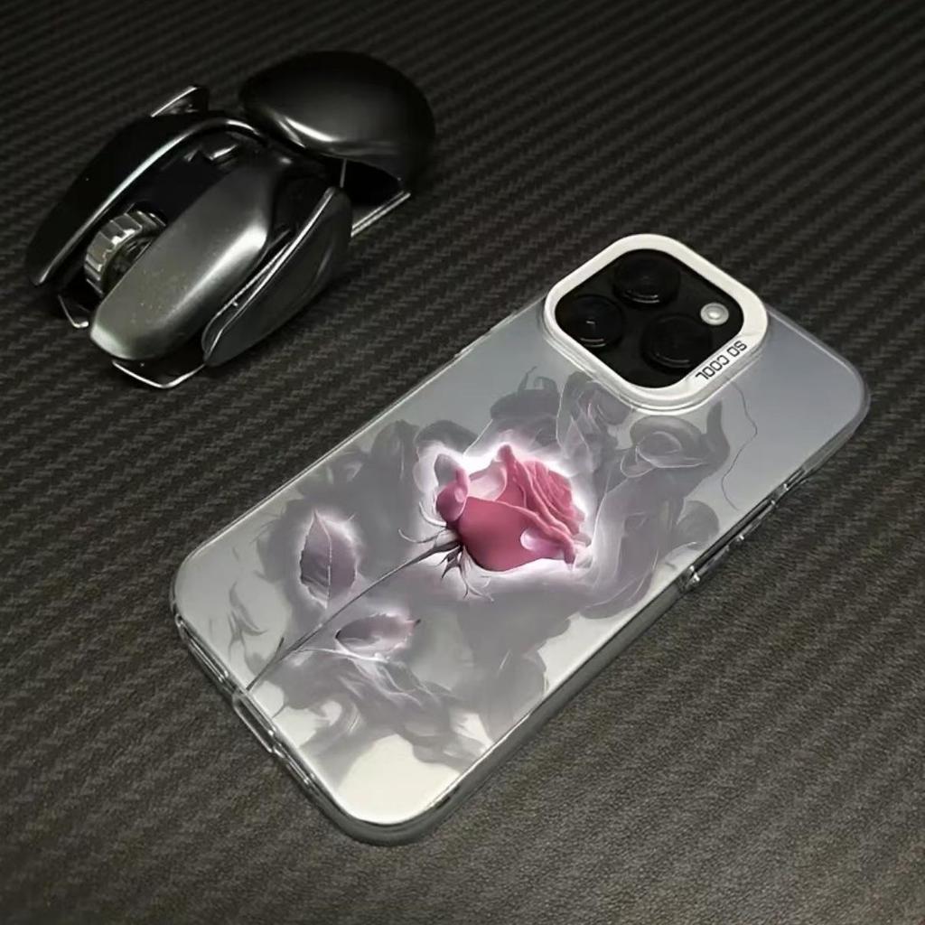 Pink Rose Silver Shell Phone Case for Apple 16/15/14 Pro/15 Pro Max/13/12