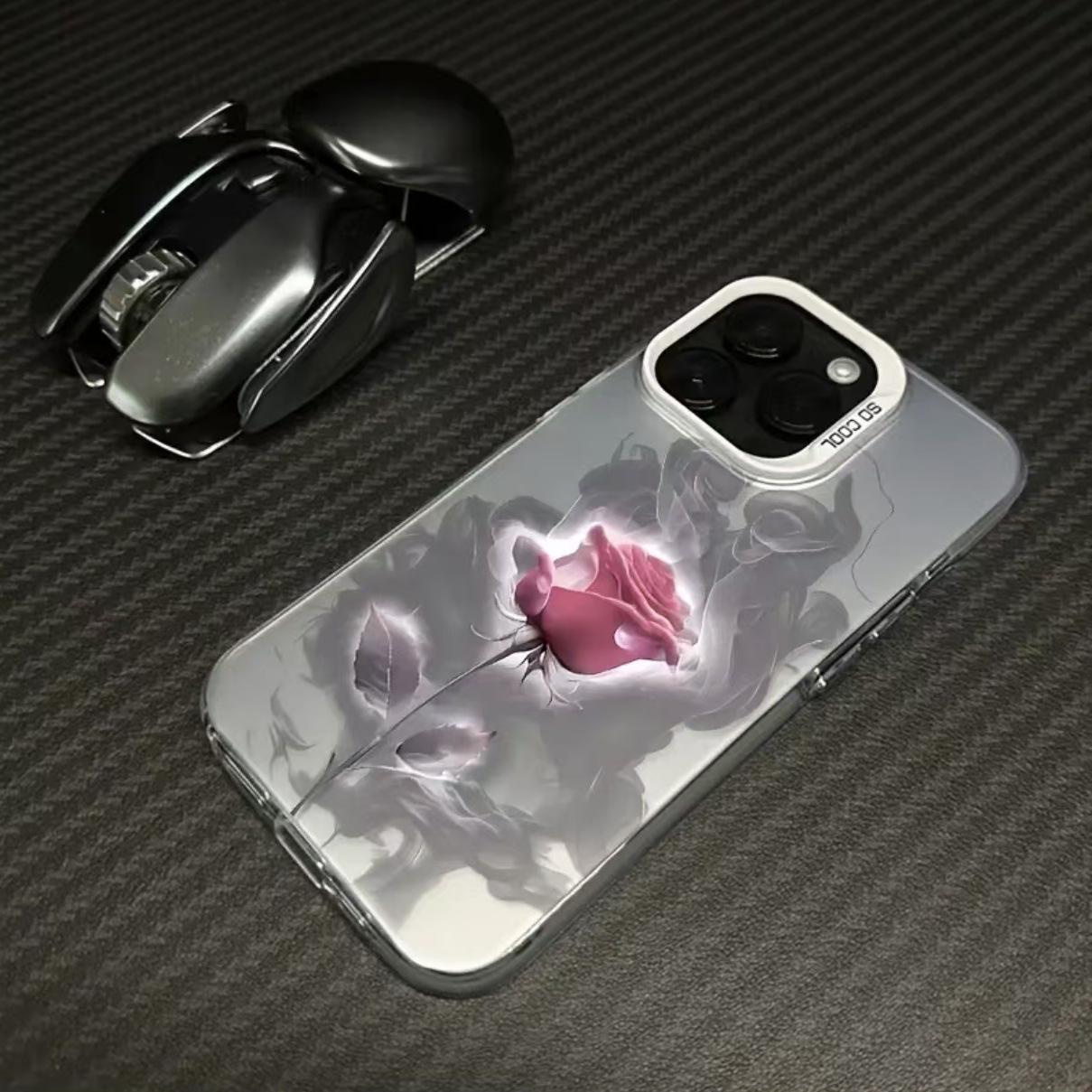 

Pink Rose Silver Shell Phone Case for Apple 16/15/14 Pro/15 Pro Max/13/12 iPhone XS Max