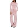 Women's Fashion Casual Activewear Set Long Sleeve Top and High Waist Wide Leg Pants Color Two Piece Outfit