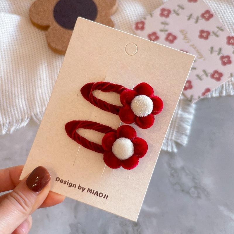 Koreanischer Neujahrs-Kopfschmuck für Mädchen Weinrot Blume Kinder Haarspangen Pony-Clips Niedliche Baby-Schleife BB-Clips