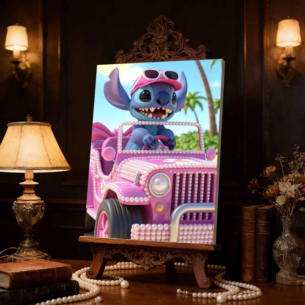 Disney Pearl Painting Stitch Pink ATV Vacation Creative Art 5D Exquisite Landscape Sparkling Craft Home Wall Decoration DIY Handmade Gift