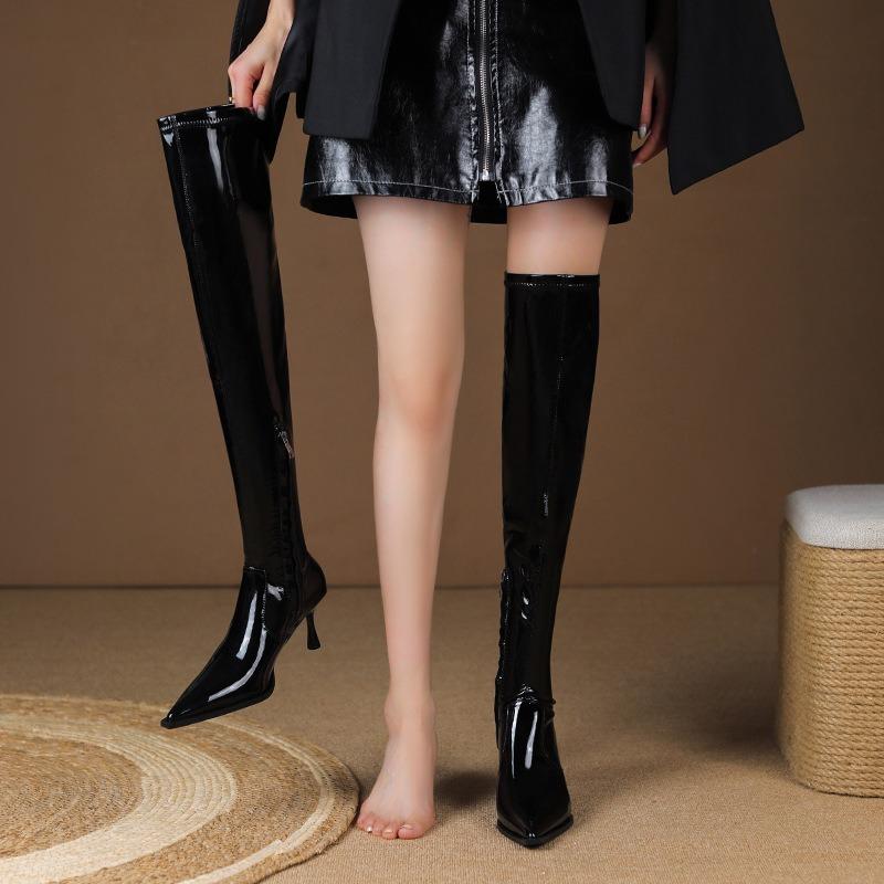 Patent Leather Sexy Over-the-Knee Boots Autumn and Winter Fashion Versatile Skinny Zipper Women's Boots High Heel Elastic Boots