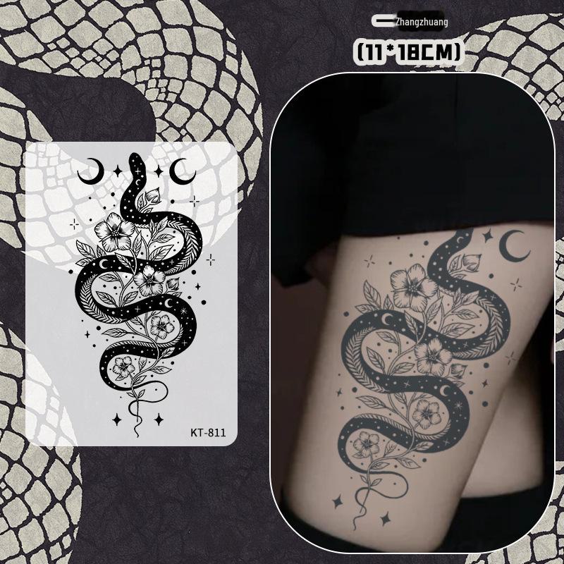 

«Водостойкие долговечные наклейки для татуировки «Танец змеи» с розой для женщин — травяной полуперманентный темный дизайн» 11*18cm