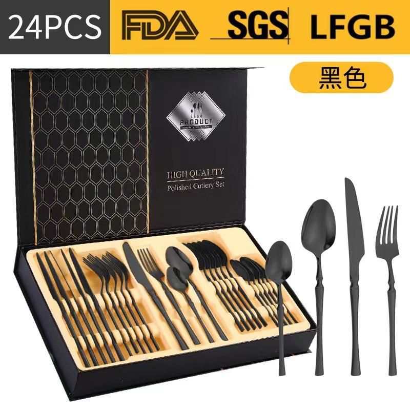 Stainless Steel Tableware 24-piece Set Small Waist Family Western Food Steak Knife, Fork and Spoon Set