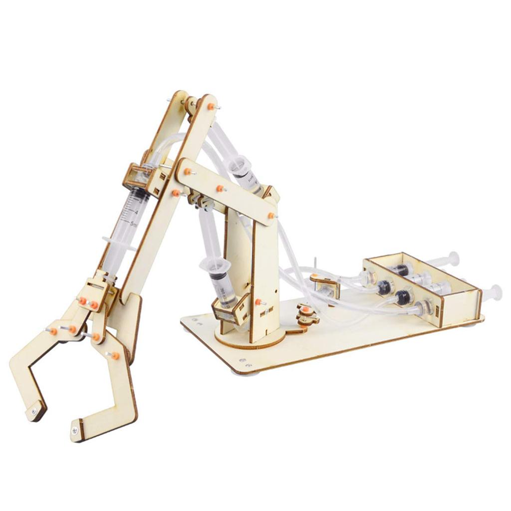 HAMILO Arm Robot Hydraulic Wooden Assembled Piston Syringe for Kids and Adults, Hobbies, and Curiosity (Wood)