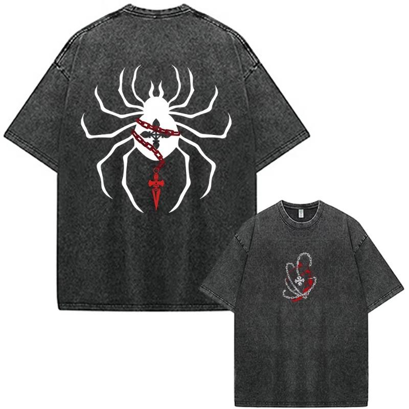 Anime Hunter X Hunter Chrollo Lucilfer Phantom Troupe Vintage Gewaschenes T-Shirt Mode Locker Baumwolle Kurzarm T-Shirt