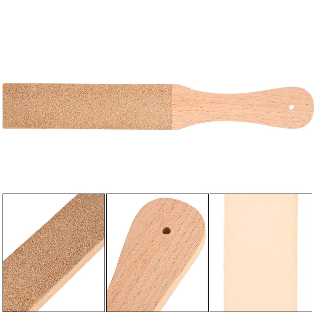 Leather Sharpening Strop Wood Handle Double Sided Home Sharpening Tool 28 X 4 X 15.5cm