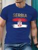Serbien Flagge Kyrillisch Wappen Serbisches Erbe T-Shirt 100% Baumwolle Rundhals Kurzarm Sommer Freizeit Unisex T-Shirt