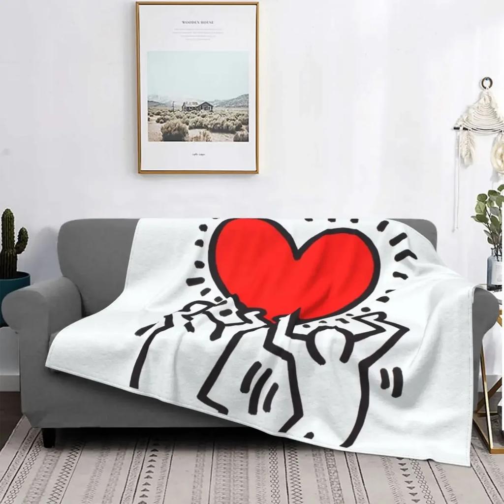 Dancing In The Wind Colorful Theme Flannel Throw Blanket Soft Cozy Haring Geometric Paintings Art for Bedroom Couch Home Decor