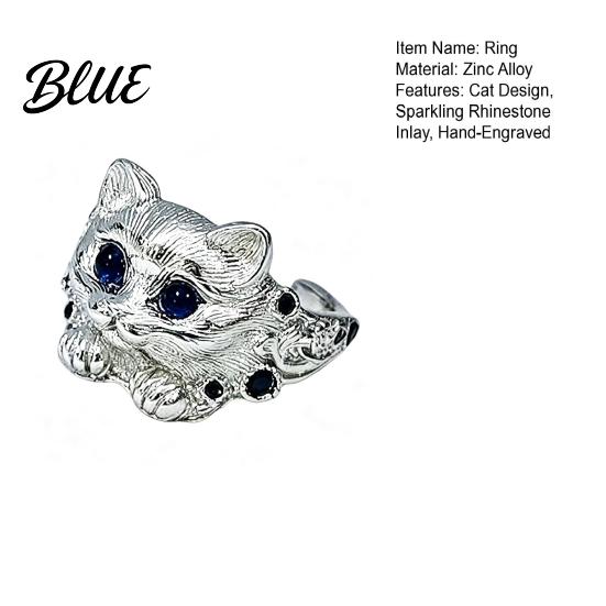 Office To Evening Ring Finger Adjustable Fit Hand-Engraved Kitten Silhouette