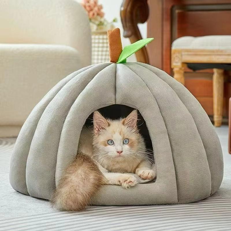 Creative Pumpkin Pet House Autumn And Winter Cat And Dog Semi-enclosed Pet Bed Warm And Thick Cat And Dog Nest Pet Supplies