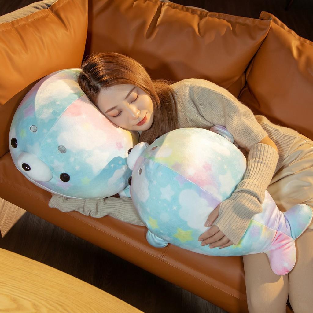 Kawaii Seal Plush Toys Cartoon Stuffed Soft Colorful Sea Lion Pillow Adorable Sleeping Cushion Birthday Gift for Baby Kids