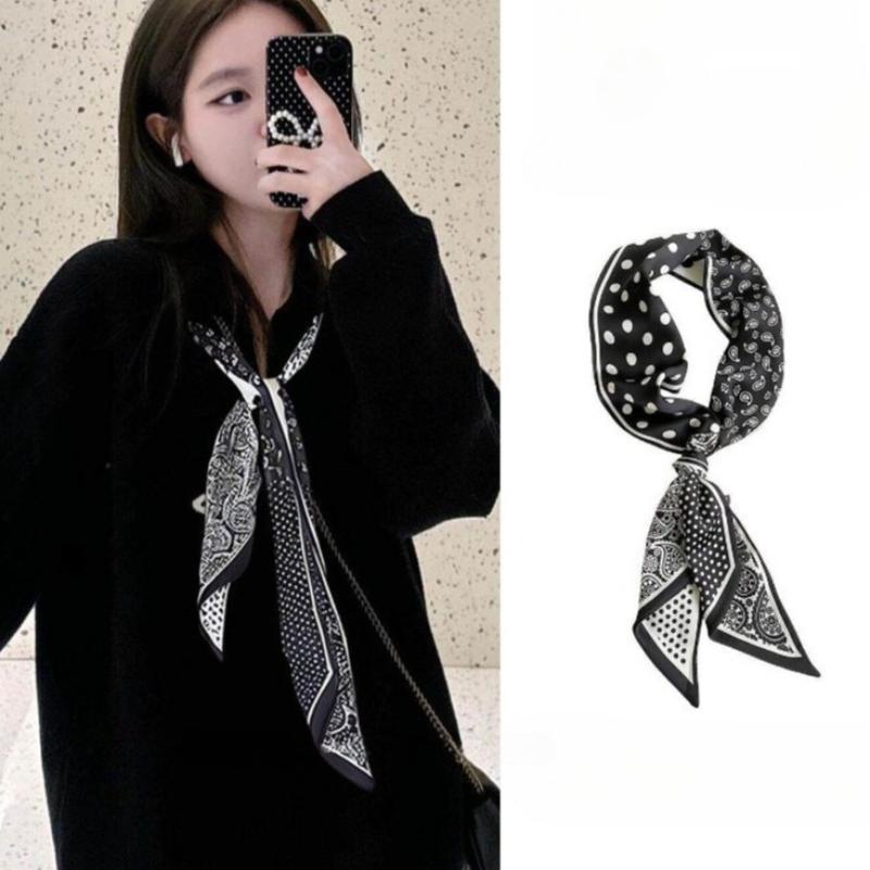 140*6cm Long Narrow Thin Scarf for Women Ins Trendy Tie Neckerchief Vintage Long Headband Bag Tie Decoration Fashion Accessories