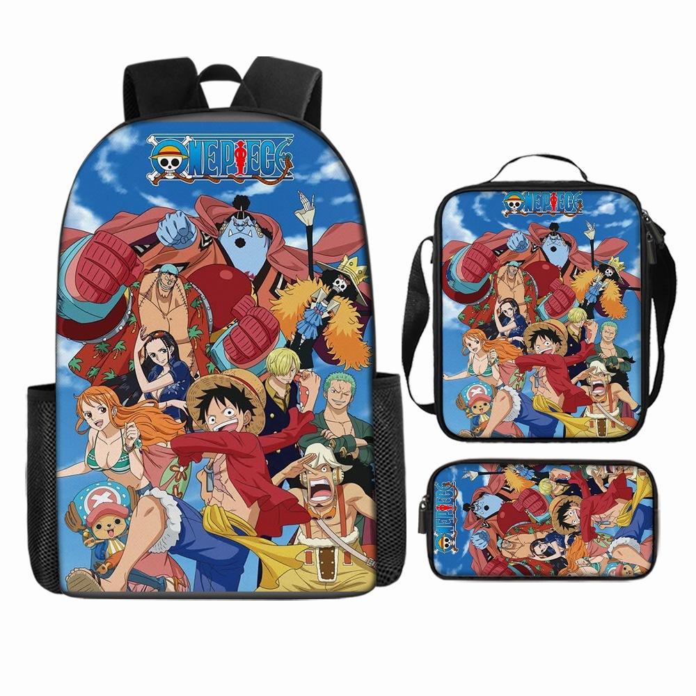 Anime Rucksack Set One Piece Naruto Schultasche für Jungen Schüler Laptop Rucksack Umhängetasche Federmäppchen 3-teilig Große Kapazität Wasserdicht
