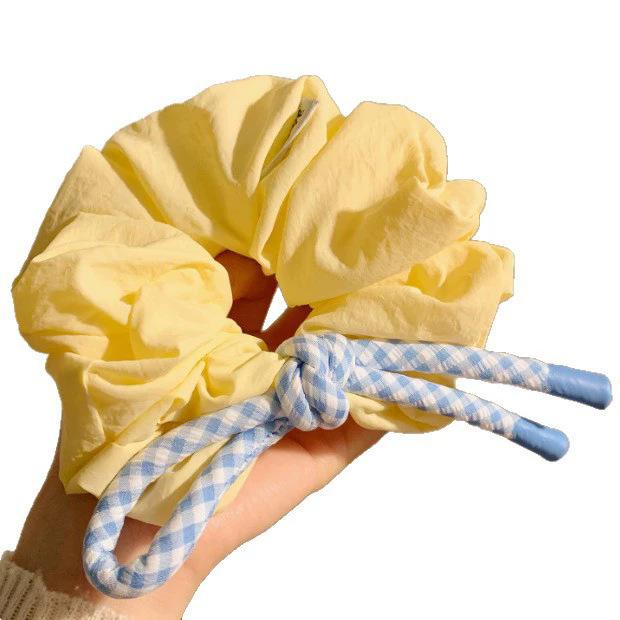 Rosa und blaue Gitterknoten-Streamer-Haarreif für große Köpfe, Damen, flauschiges Wolken-Haarband, Stirnband, Kugel-Haargummi, Haarschmuck