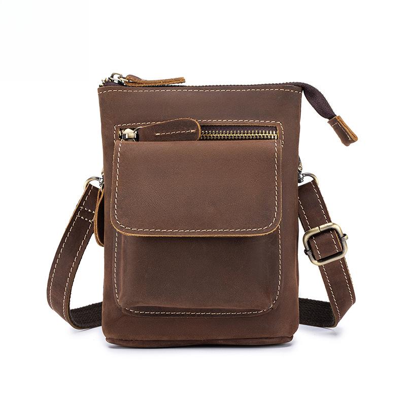 Retro Frenzy Leather Men's Crossbody Bag for Business Commuting - Genuine Leather Single Shoulder Bag - Cowhide Phone Pouch