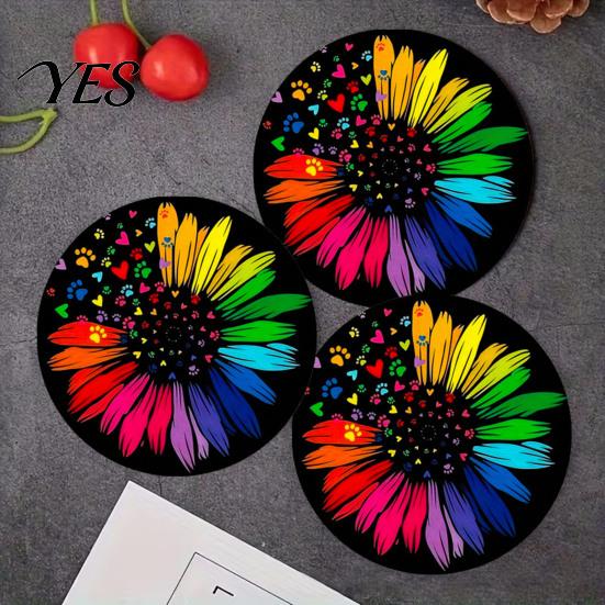 Reusable Car Coaster 2PCS Coasters, with Tree of Life Pattern Printed, Non-Slip Thermal Quick Wipe Pads, Wear-Resistant Stain-Resistant Cup