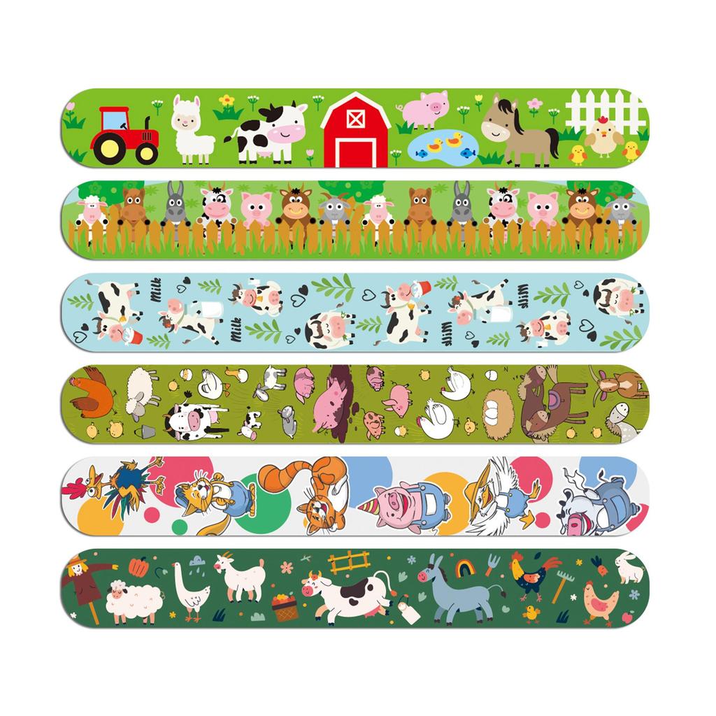 Animal Farm Slap Bracelet Set: Cow, Sheep, Chicken, Duck, Goose - Fun Birthday Party Gift for Kids