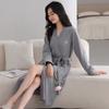 Nightgown Women'S Spring And Autumn Cotton Long-Sleeved Simple Casual Bathrobe Women'S Medium And Long Pajamas Loungewear