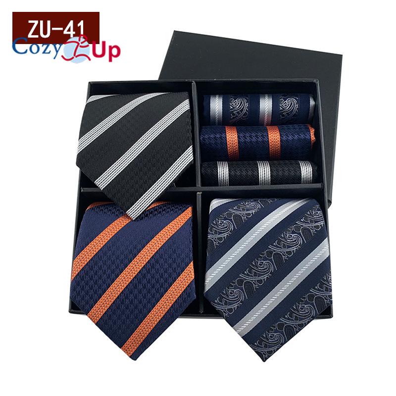 3pcs Necktie+3 Pcs Square Scarf  Men Two-piece Tie Set Wave Point A Tie Cufflinks Business Fashion Handkerchief Paisley