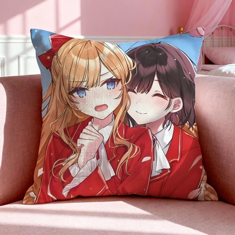 Anime W-Watashi no Oshi wa Akuyaku Reijou Cushion Cover Breathable Linen Summer Odorless Eco-Friendly Invisible Zipper Washable