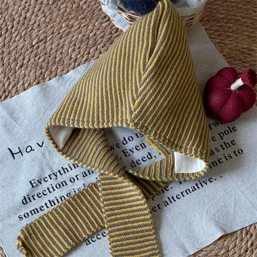 Thick Children's Scarf Hat Striped Design Kids Warm Cap Versatile Knitted Hood Scarf  Unisex Baby
