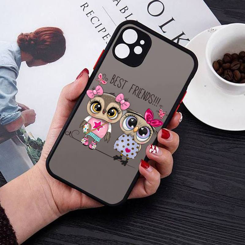Cute Owl Phone Case for iPhone X XR XS 7 8 Plus 11 12 13 Pro MAX 13mini Translucent Matte Case