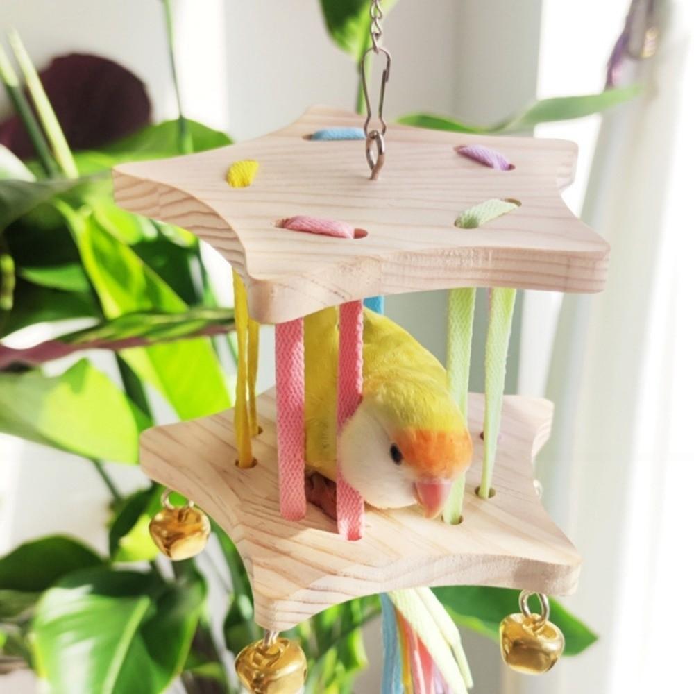 Wooden Bird Hanging Swing Colourful Bird Toy Hammock Parrot Swing Toy Small Pet Entertainment