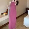 Solid Color Slip Dresses Sexy Elegant Sleeveless Summer Vintage Basic Slim Fashion Waist Bag Hip Long Dress